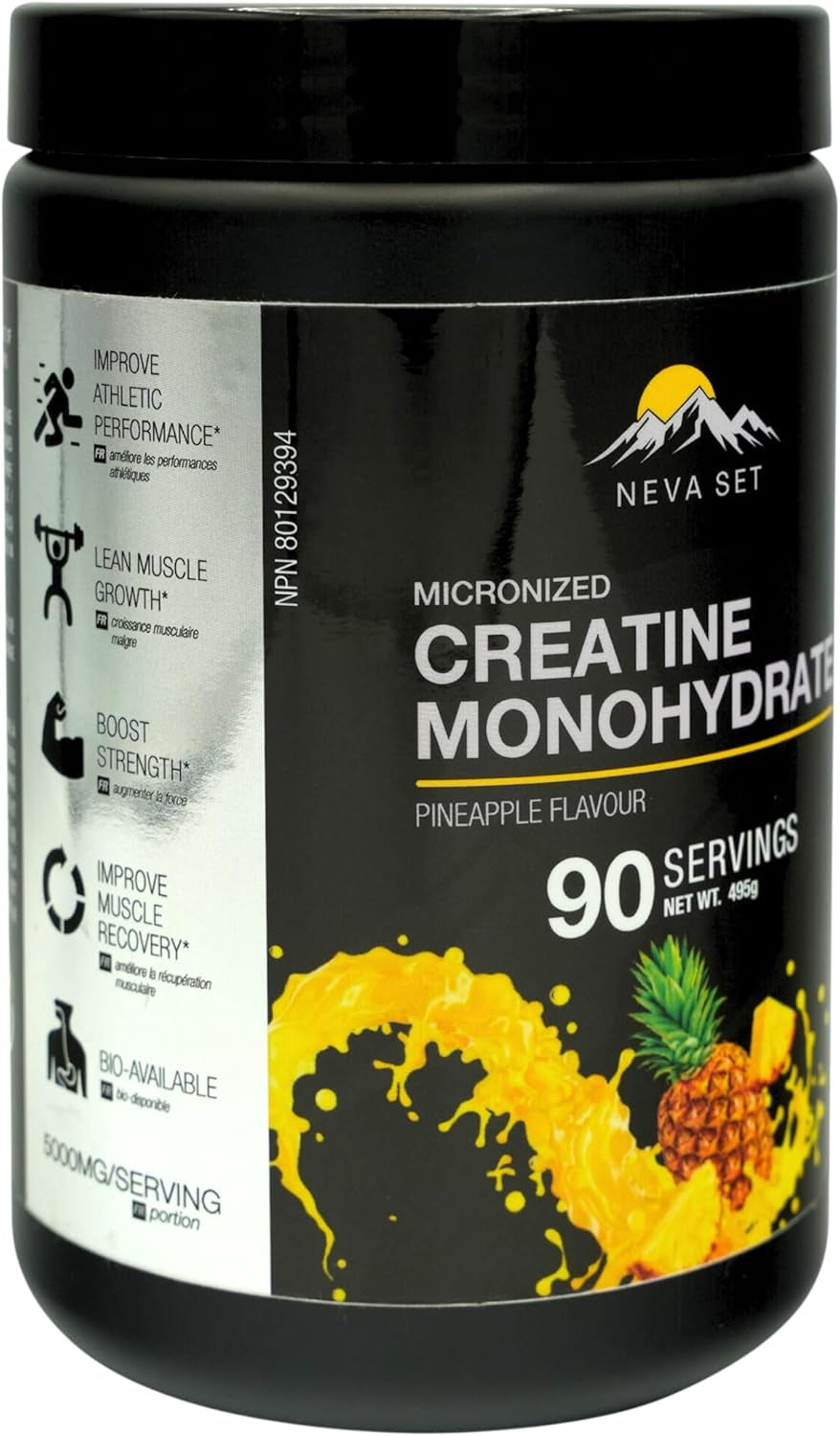 Nevaset Creatine Monohydrate, 3-Month Supply of 5000Mg Pineapple Flavor  Creatine Monohydrate! Creatine Supplement for Muscle Growth, Increased Strength, Enhanced Energy Output, Improved Athletic Performance, and Cognitive Health. 495G/90 Servings.