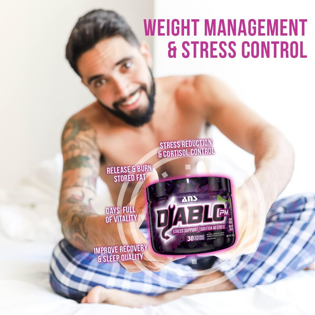 Diablo PM (30 Servings, 5.29 Oz) - Stress Relief Support - with Added GABA, L Theanine, L Carnitine, Ashawaghanda - Delicious Flavours (Grape Dream)