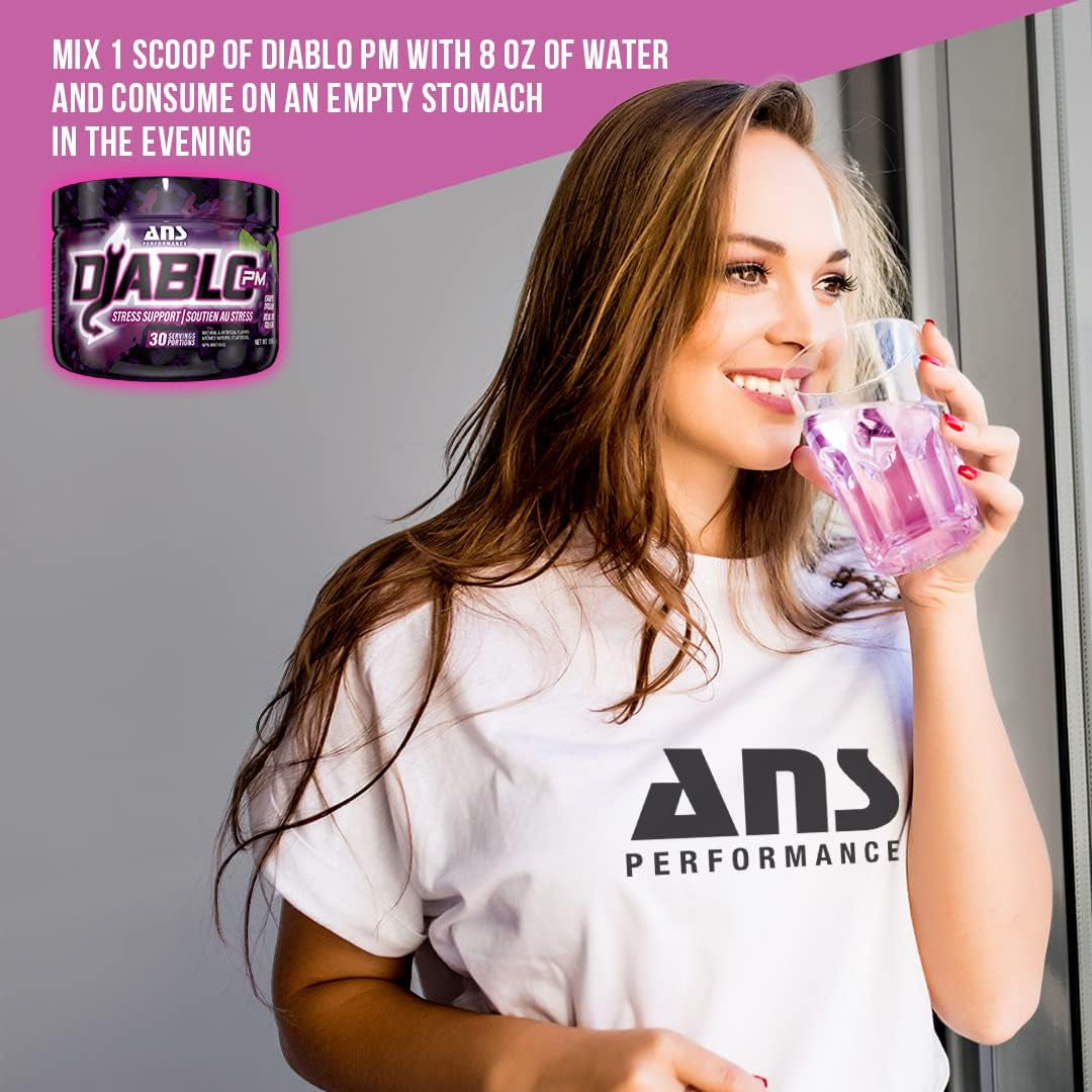 Diablo PM (30 Servings, 5.29 Oz) - Stress Relief Support - with Added GABA, L Theanine, L Carnitine, Ashawaghanda - Delicious Flavours (Grape Dream)