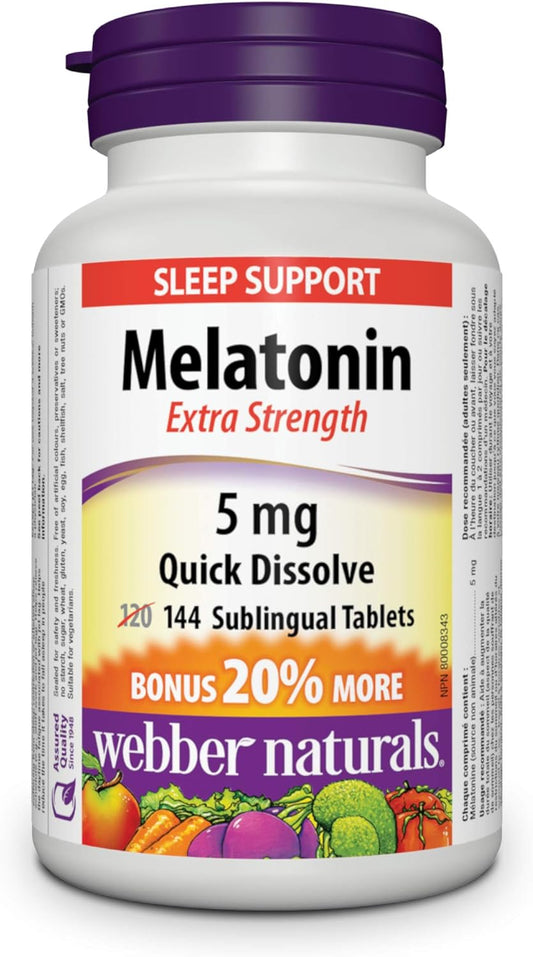 Melatonin 5 Mg Extra Strength, 144 Quick Dissolve Tablets, for Sleep Support, Vegetarian