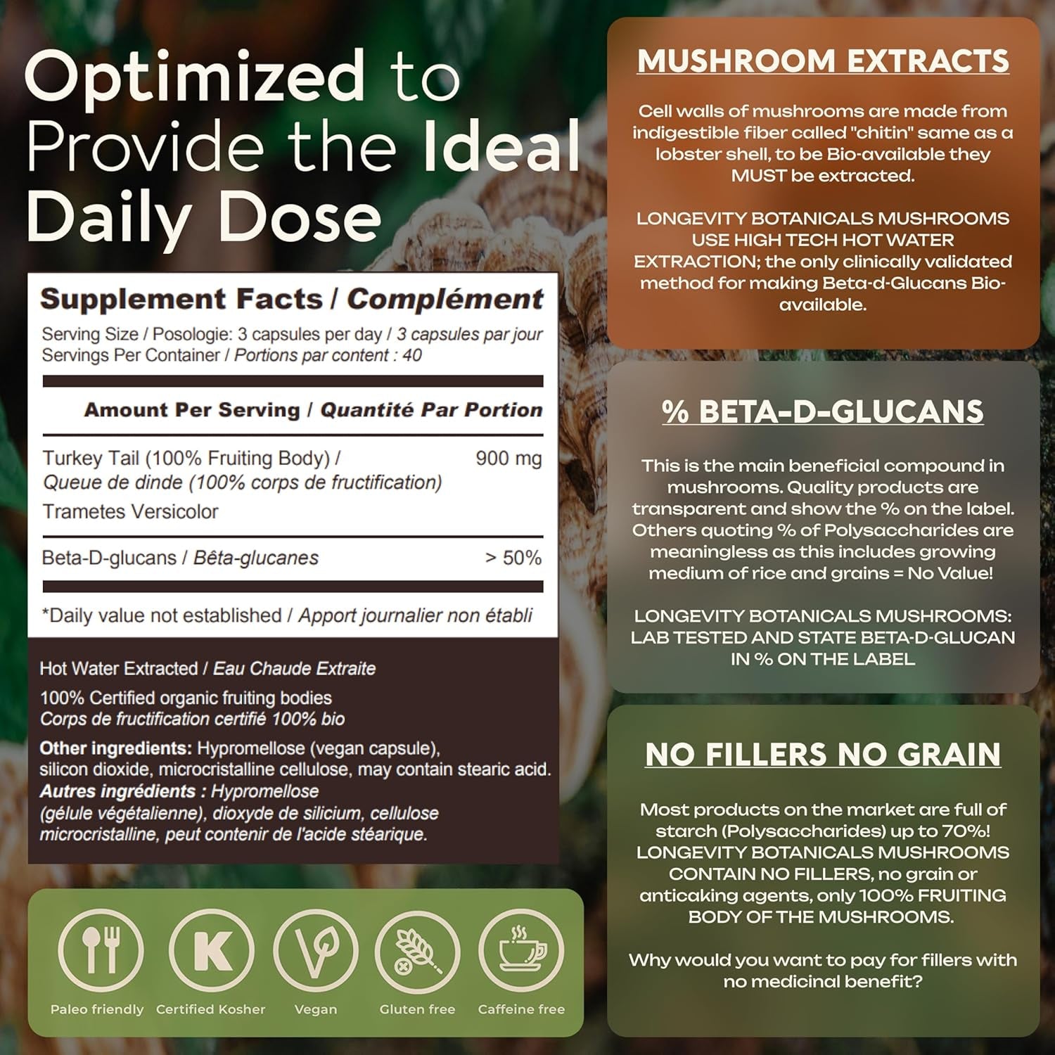 Organic Turkey Tail Mushroom Capsules - Ultra Concentrated Turkey Tail Mushroom Supplement - Promotes a Balanced Immune and Digestive System - 100% Fruiting Body - 120 Count -