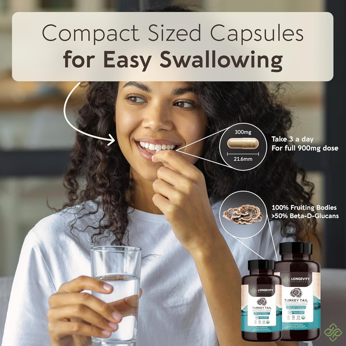 Organic Turkey Tail Mushroom Capsules - Ultra Concentrated Turkey Tail Mushroom Supplement - Promotes a Balanced Immune and Digestive System - 100% Fruiting Body - 120 Count -