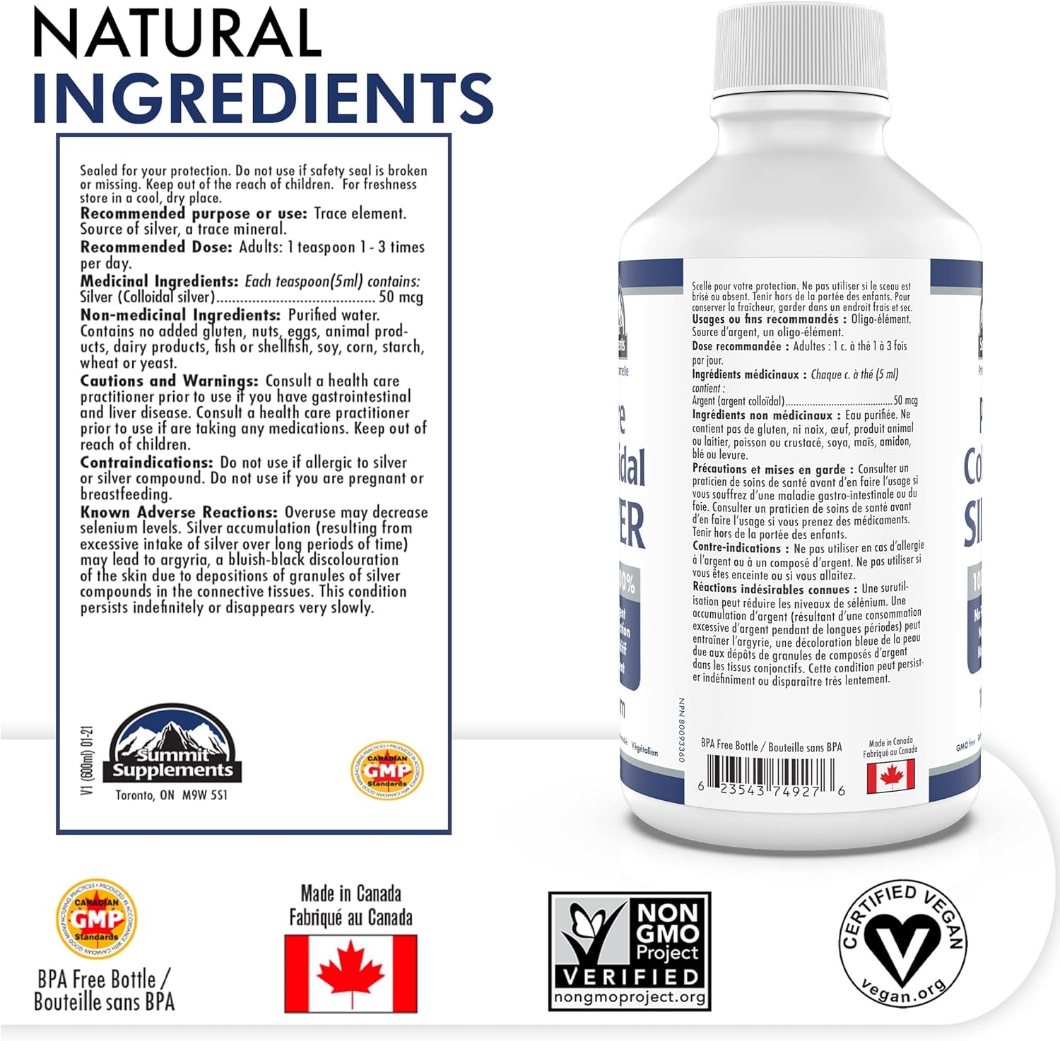 Colloidal Silver 10Ppm 600Ml - Colloidal Silver Liquid Minerals Trace Minerals - Colloidal Copper Supplements - Silver Colloidal Minerals Liquid - Formulated & Made in Canada