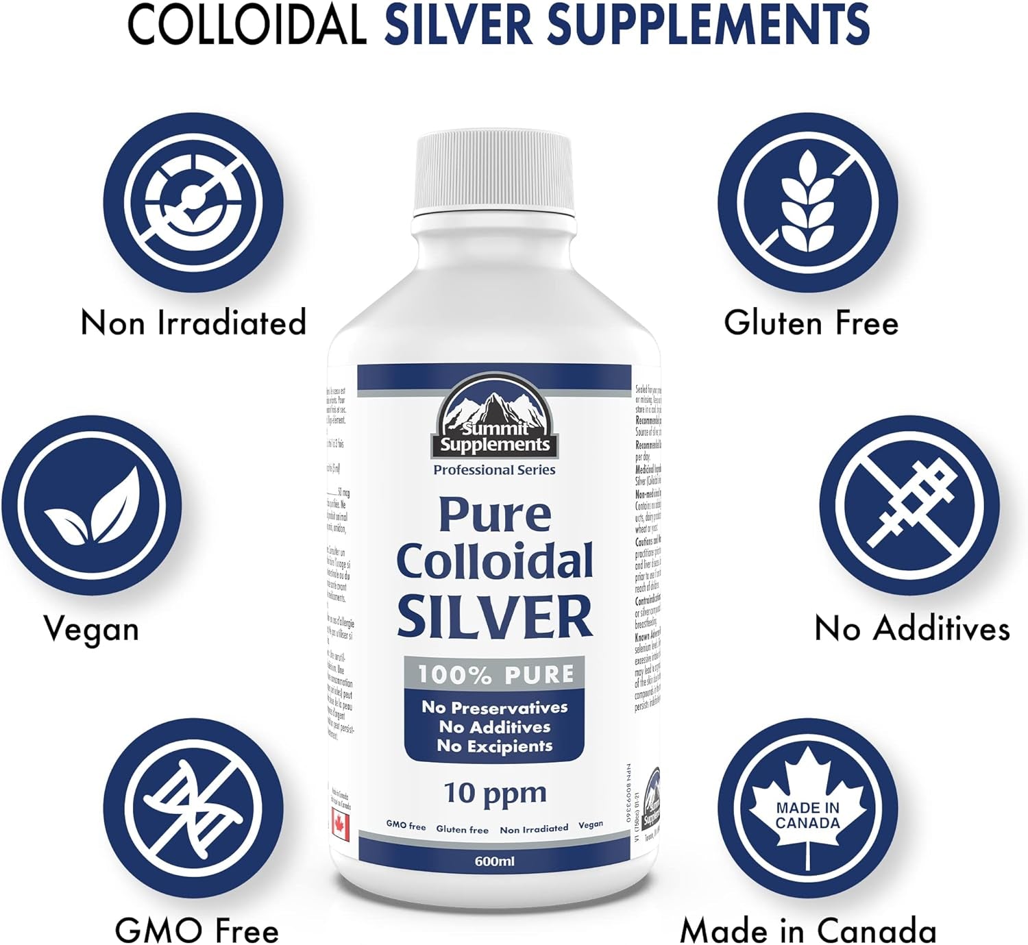 Colloidal Silver 10Ppm 600Ml - Colloidal Silver Liquid Minerals Trace Minerals - Colloidal Copper Supplements - Silver Colloidal Minerals Liquid - Formulated & Made in Canada