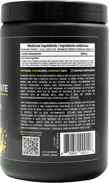 Nevaset Creatine Monohydrate, 3-Month Supply of 5000Mg Pineapple Flavor  Creatine Monohydrate! Creatine Supplement for Muscle Growth, Increased Strength, Enhanced Energy Output, Improved Athletic Performance, and Cognitive Health. 495G/90 Servings.