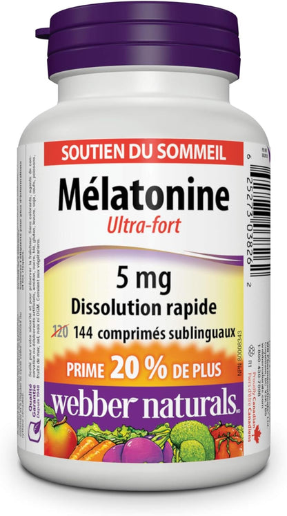 Melatonin 5 Mg Extra Strength, 144 Quick Dissolve Tablets, for Sleep Support, Vegetarian