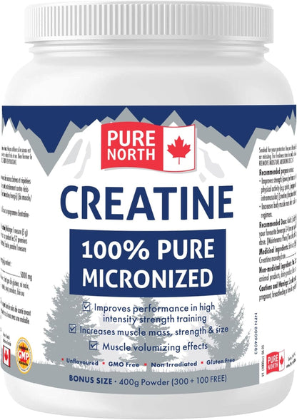 PURE Creatine 100% Micronized - Micronized Creatine Monohydrate for Man & Women - Unflavoured, GMO Free, Non Irradiated, Gluten Free -