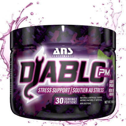 Diablo PM (30 Servings, 5.29 Oz) - Stress Relief Support - with Added GABA, L Theanine, L Carnitine, Ashawaghanda - Delicious Flavours (Grape Dream)