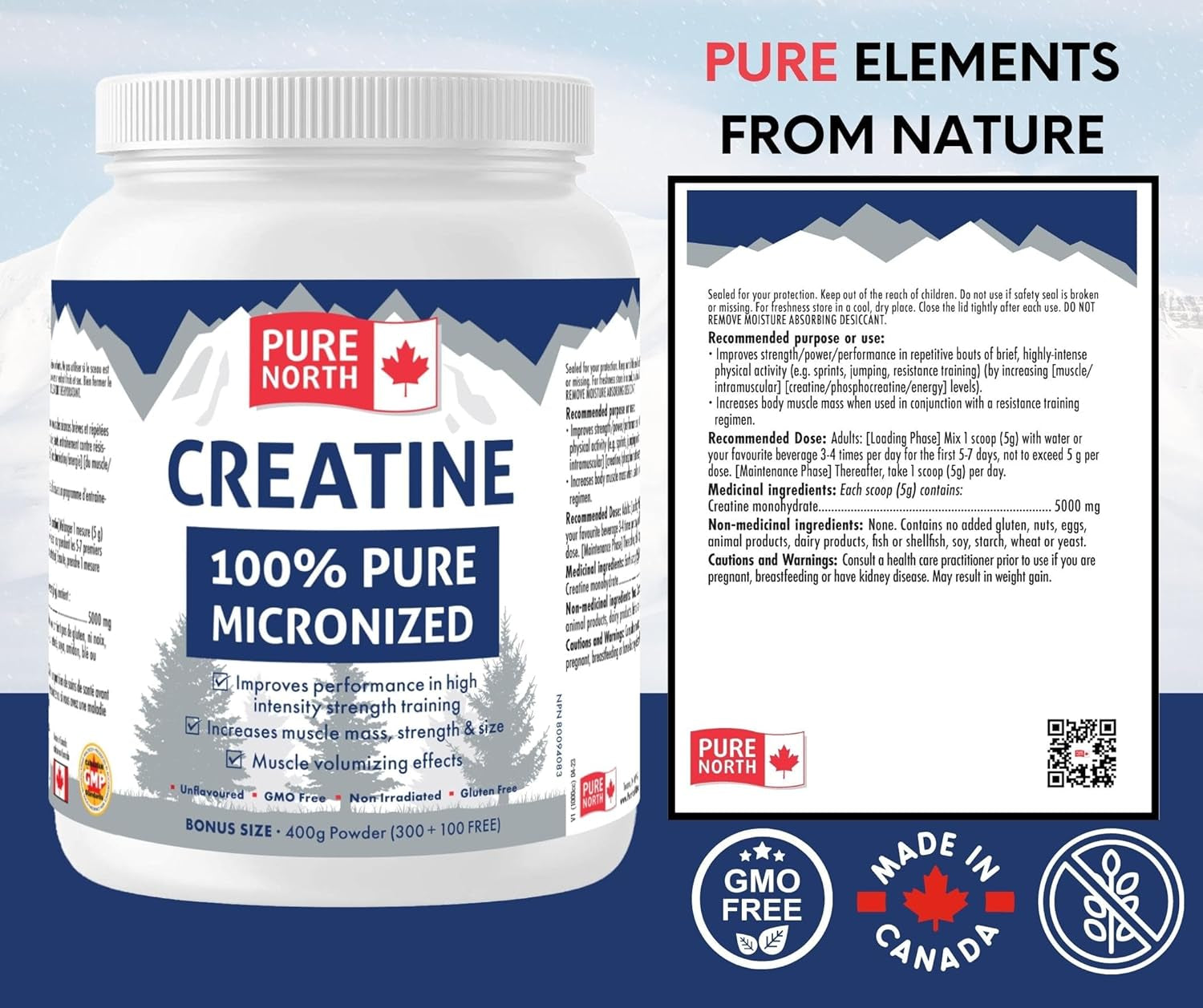 PURE Creatine 100% Micronized - Micronized Creatine Monohydrate for Man & Women - Unflavoured, GMO Free, Non Irradiated, Gluten Free -