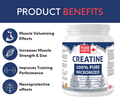 PURE Creatine 100% Micronized - Micronized Creatine Monohydrate for Man & Women - Unflavoured, GMO Free, Non Irradiated, Gluten Free -