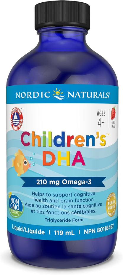 Children'S DHA Liquid - Strawberry Flavored Fish Oil Supplement Rich in Omega 3 DHA, Supports Heart Health, Brain Development for Children during Critical Years, 119 Ml
