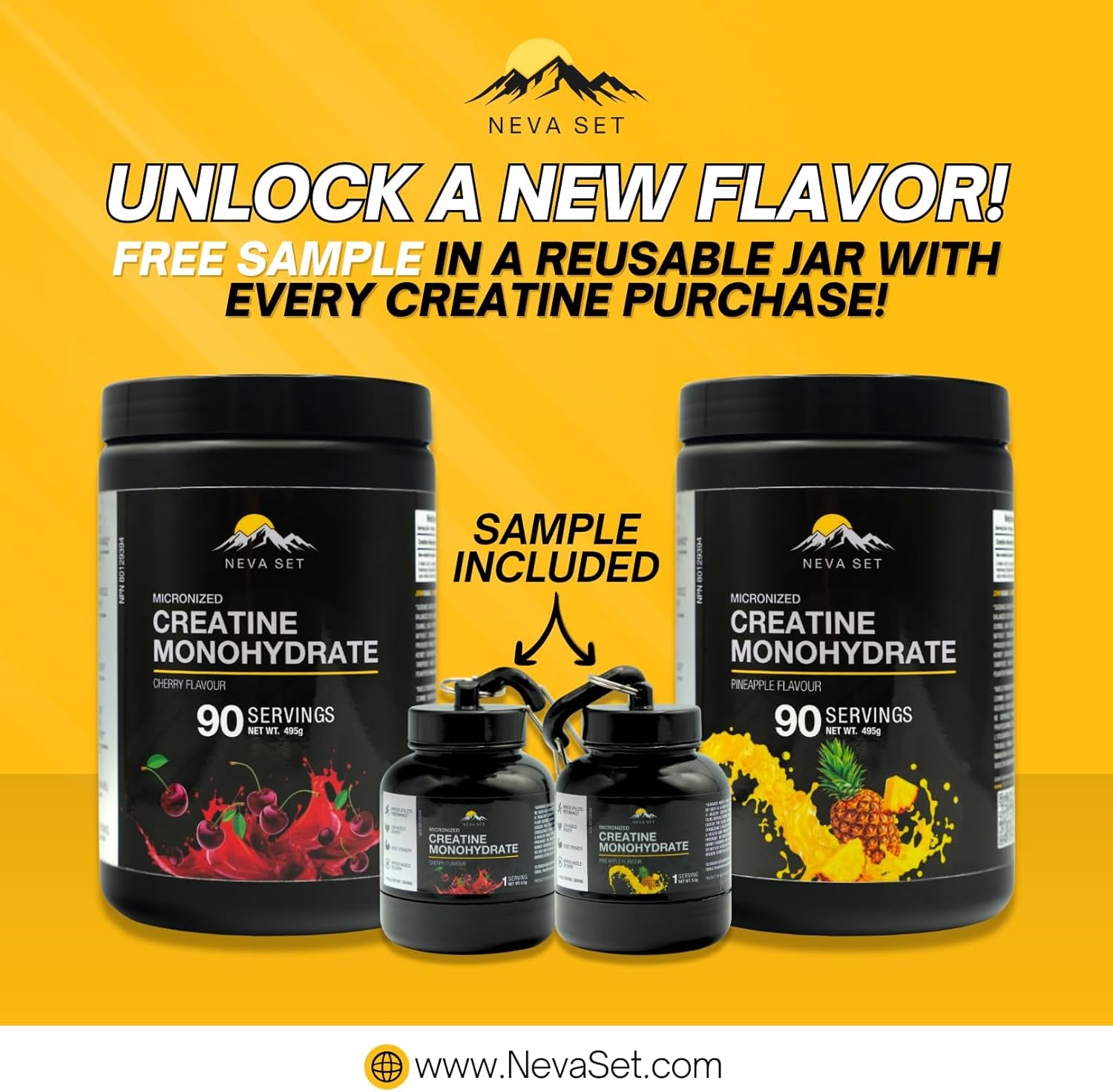 Nevaset Creatine Monohydrate, 3-Month Supply of 5000Mg Pineapple Flavor  Creatine Monohydrate! Creatine Supplement for Muscle Growth, Increased Strength, Enhanced Energy Output, Improved Athletic Performance, and Cognitive Health. 495G/90 Servings.